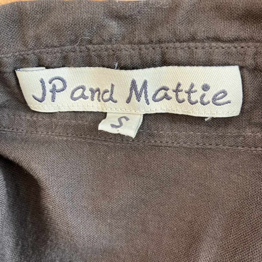 Sundance JP And Mattie Teal Pintuck Blouse Small Brown Ruffle Boho Lagenlook - Picture 9 of 10